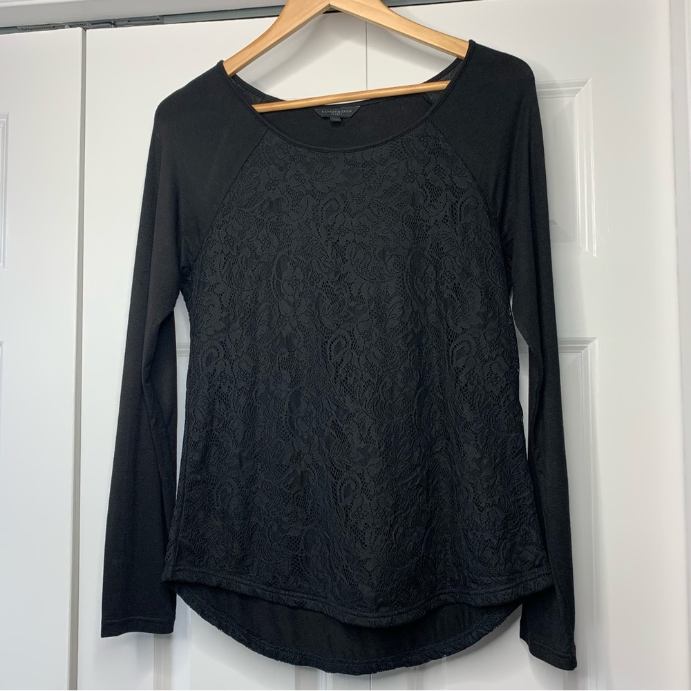 Kenneth Cole Black Lace Long Sleeve Top Women’s Size US M